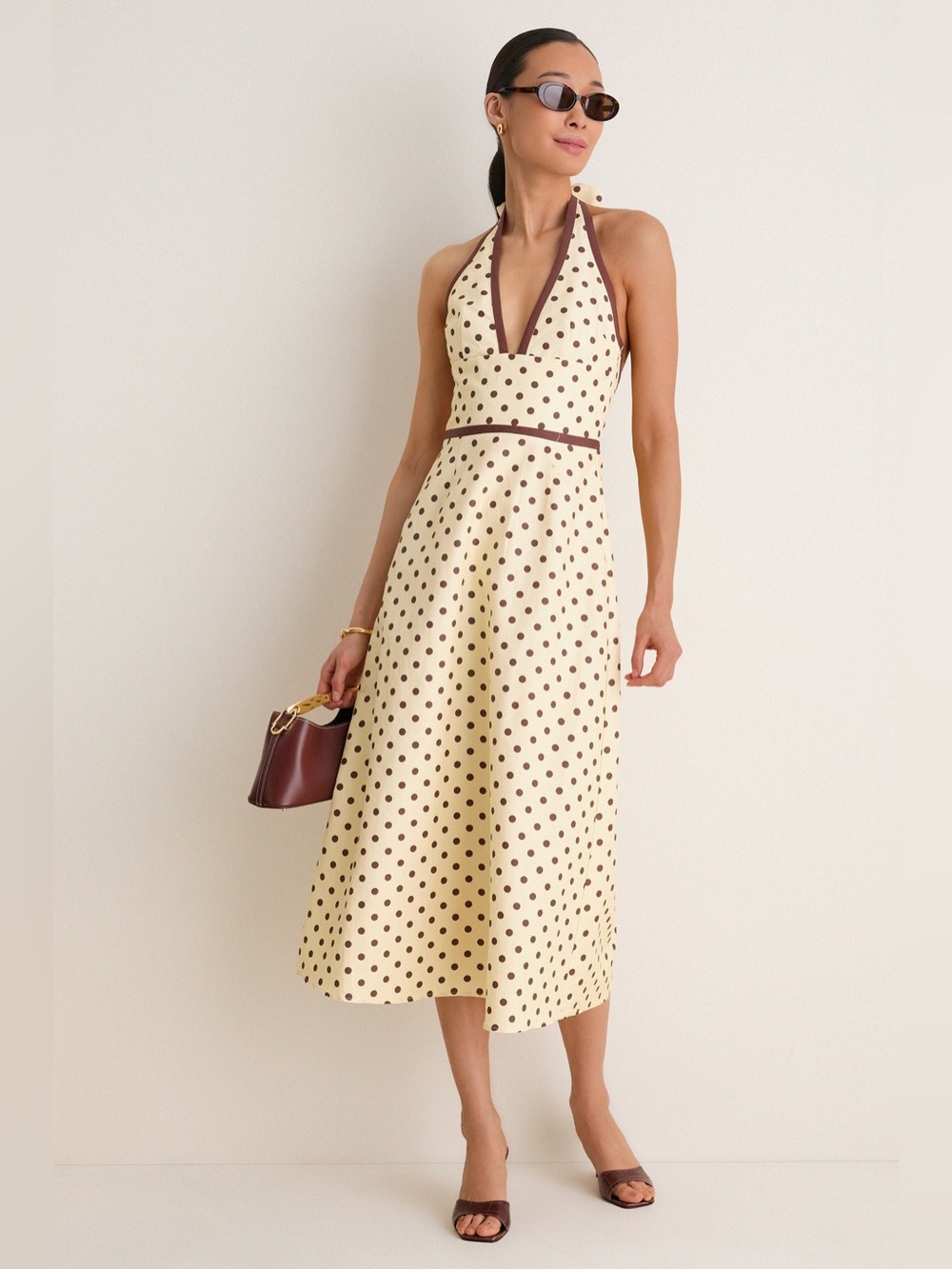 Posse Bowie Plunge V Neck Polka Dot Midi Dress Size XS